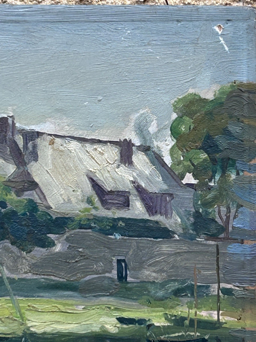 P.R Poulain, huile sur panneau vue du port -photo-4