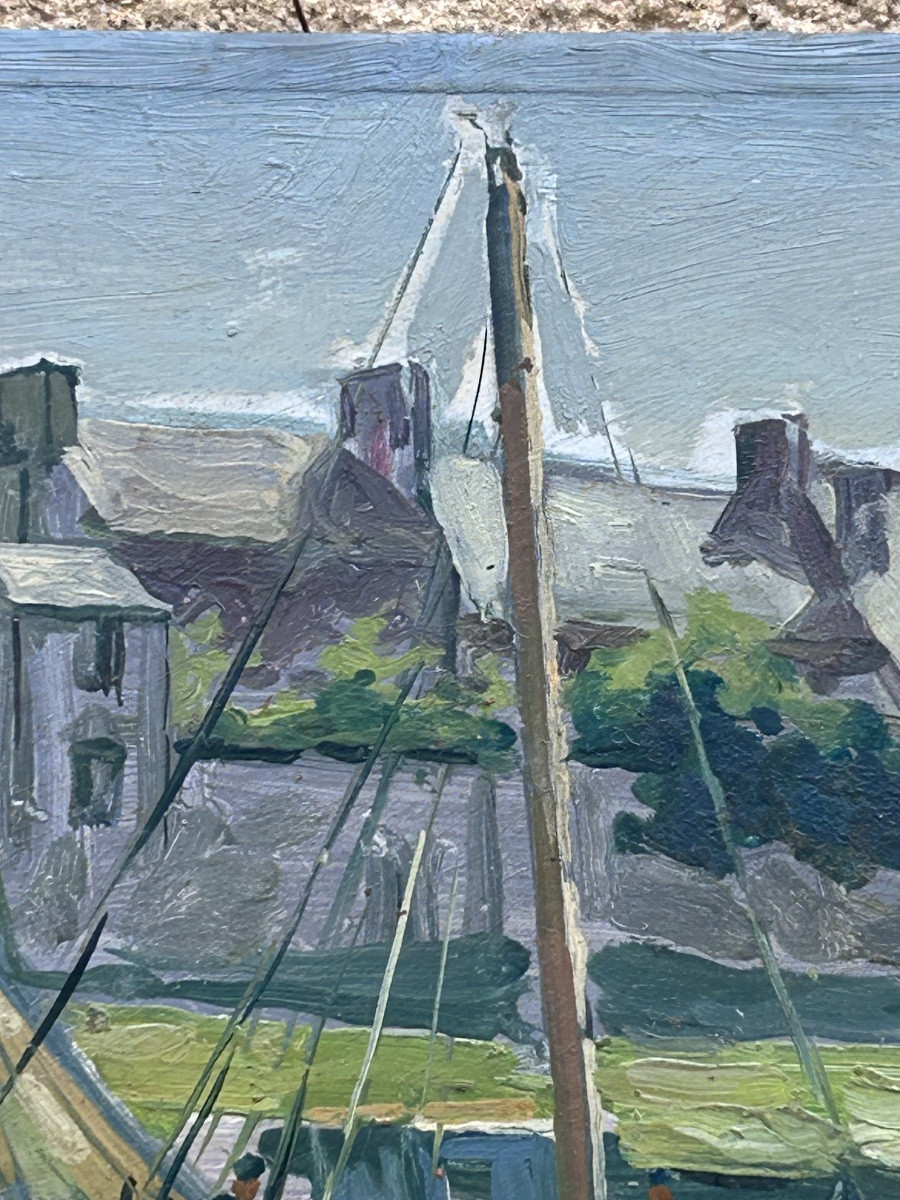P.R Poulain, huile sur panneau vue du port -photo-1