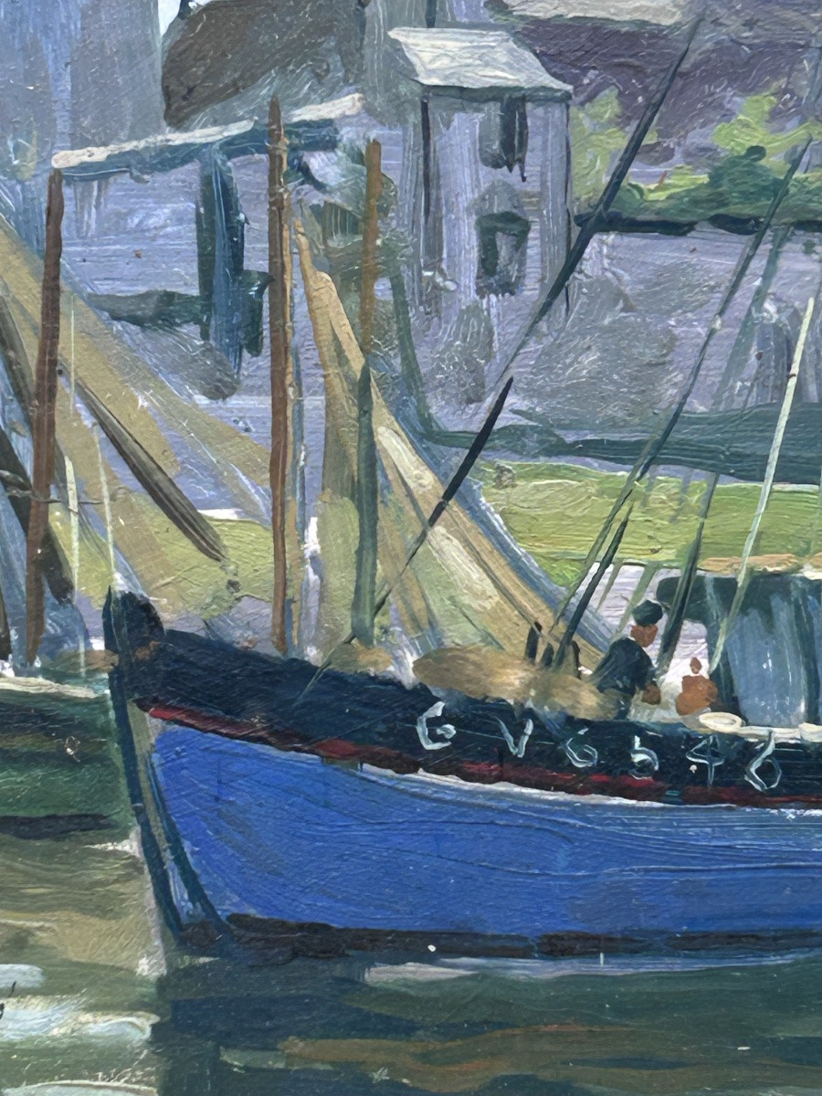 P.R Poulain, huile sur panneau vue du port -photo-4