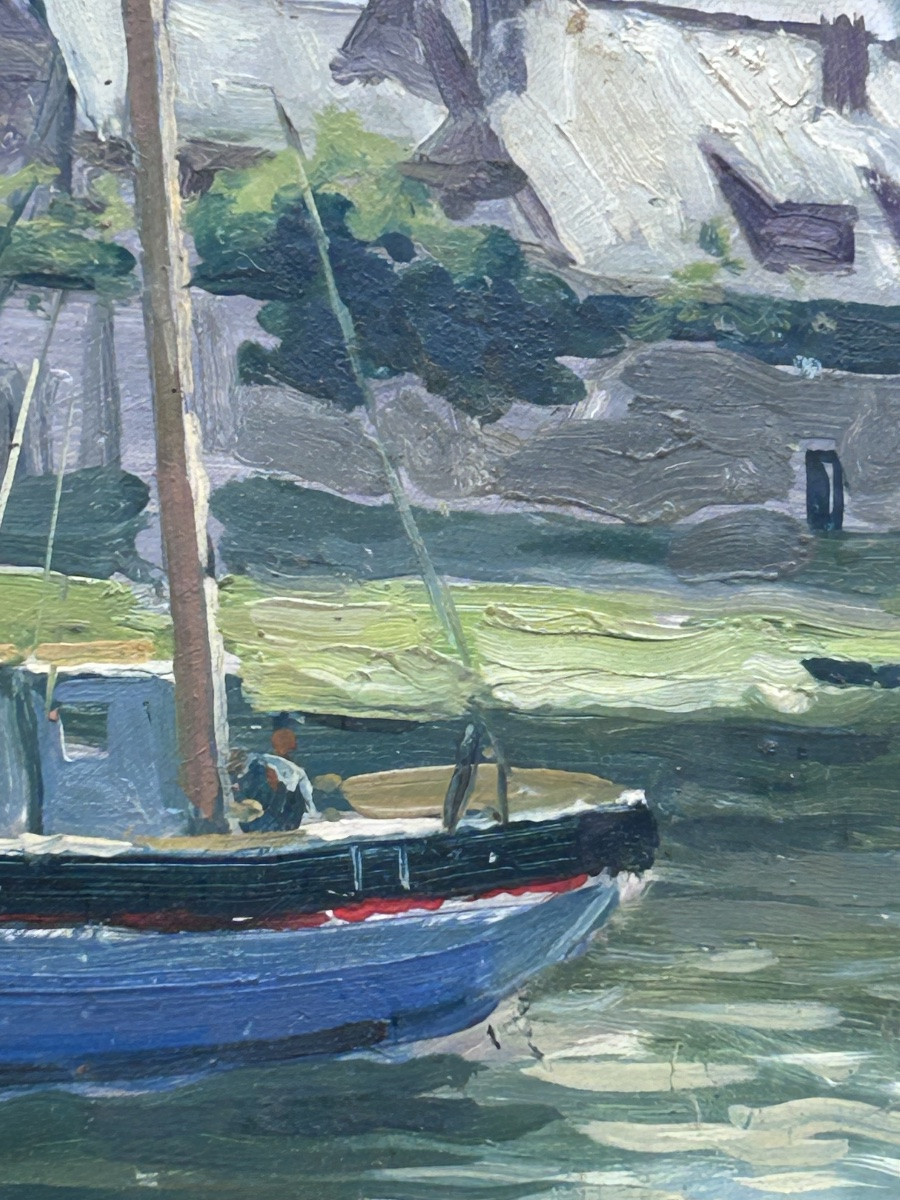P.R Poulain, huile sur panneau vue du port -photo-5