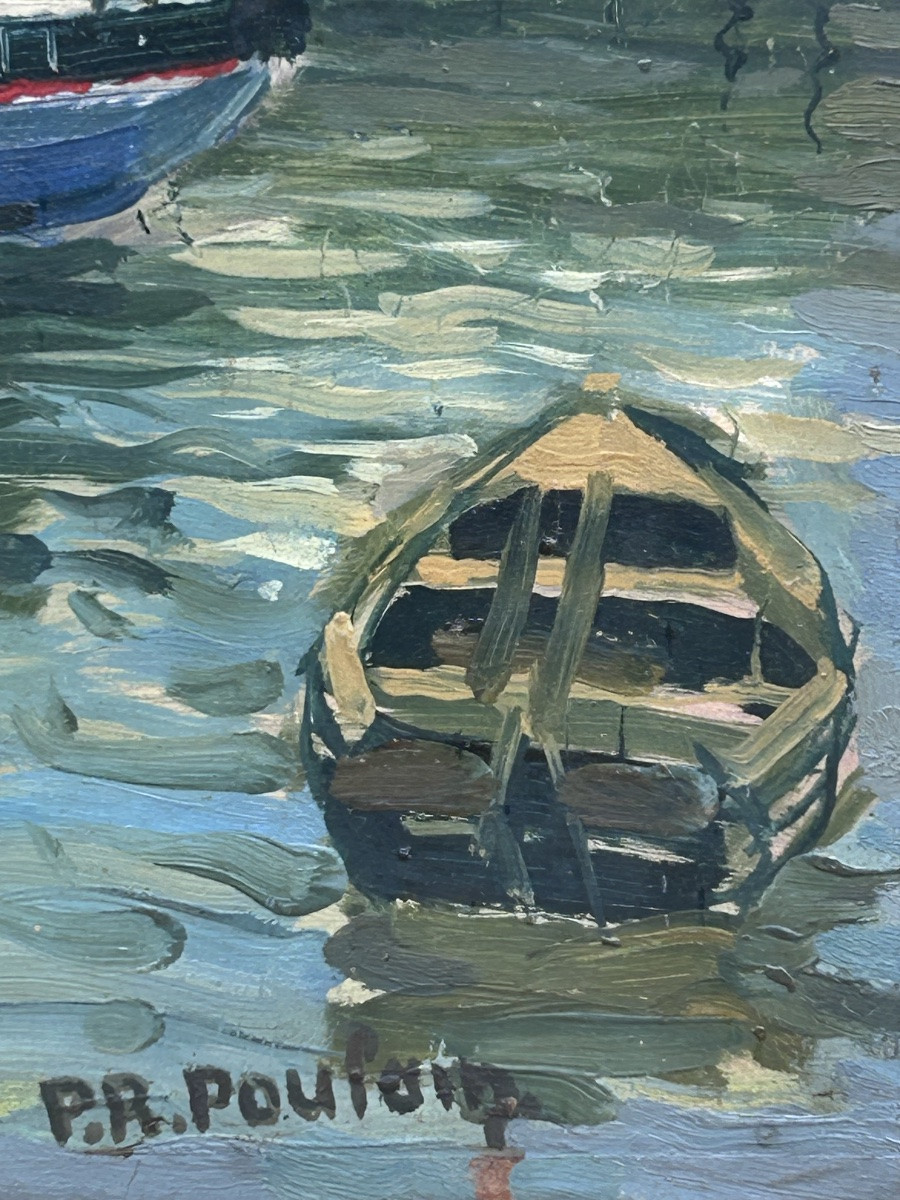 P.R Poulain, huile sur panneau vue du port -photo-6