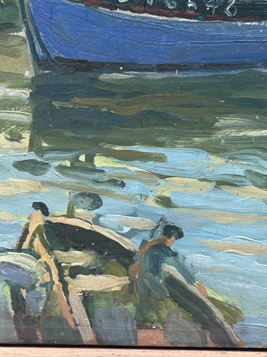 P.R Poulain, huile sur panneau vue du port -photo-7