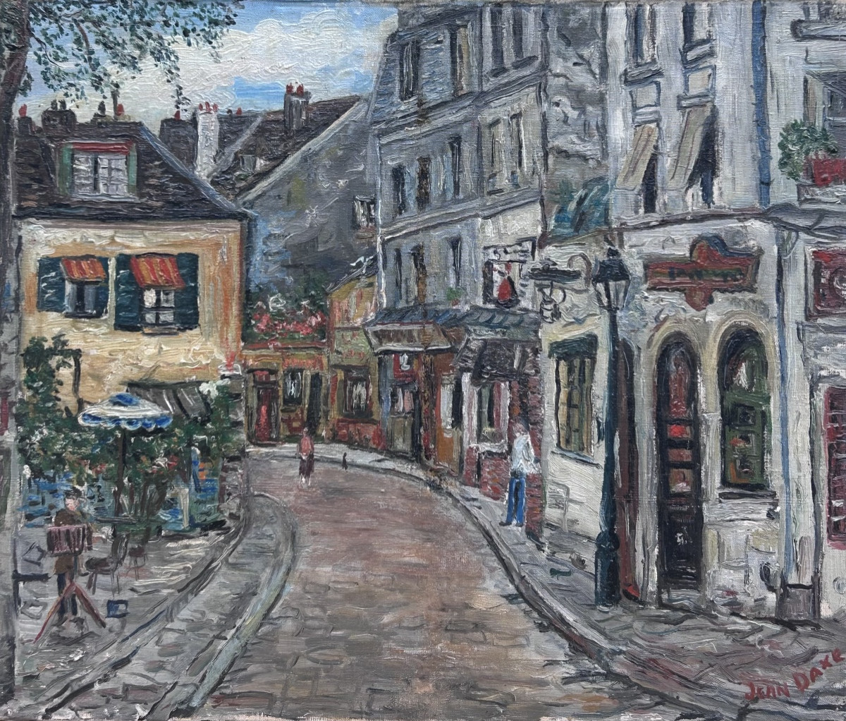 Jean Daxe, huile sur toile paysage urbain 