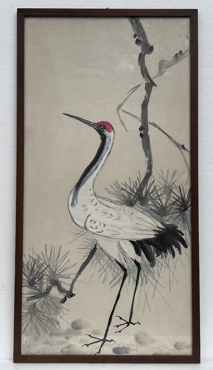 Aquarelle chinoise 19e siècle, cigogne-photo-2
