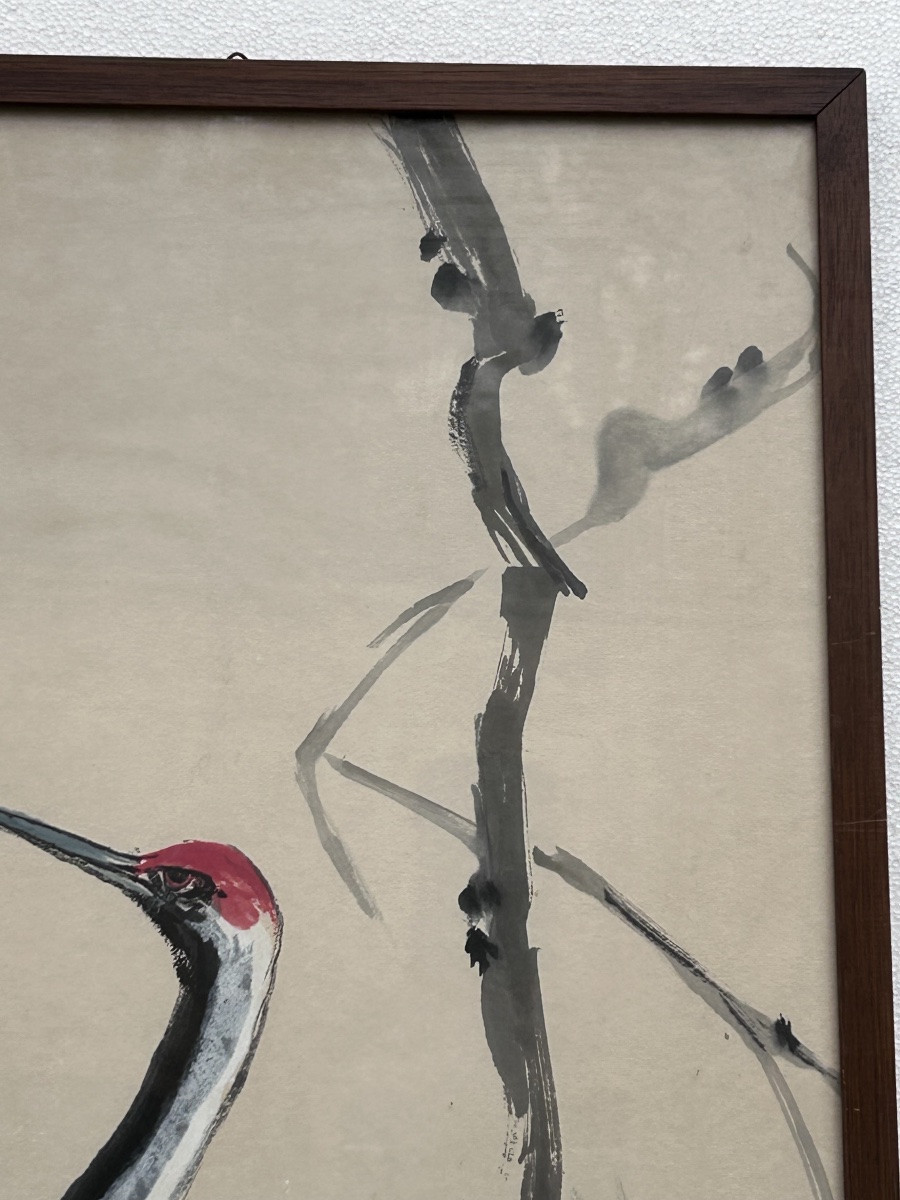 Aquarelle chinoise 19e siècle, cigogne-photo-4