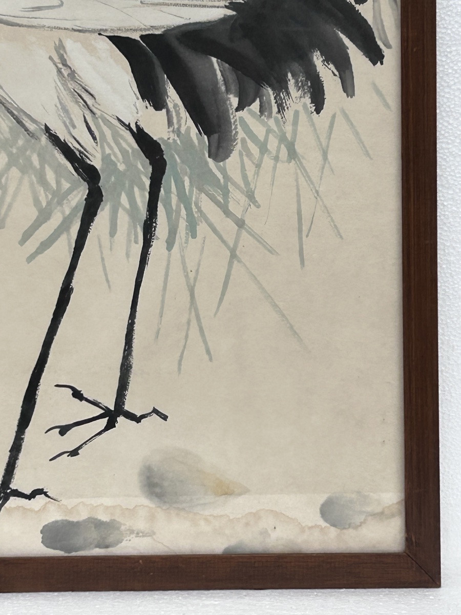 Aquarelle chinoise 19e siècle, cigogne-photo-3