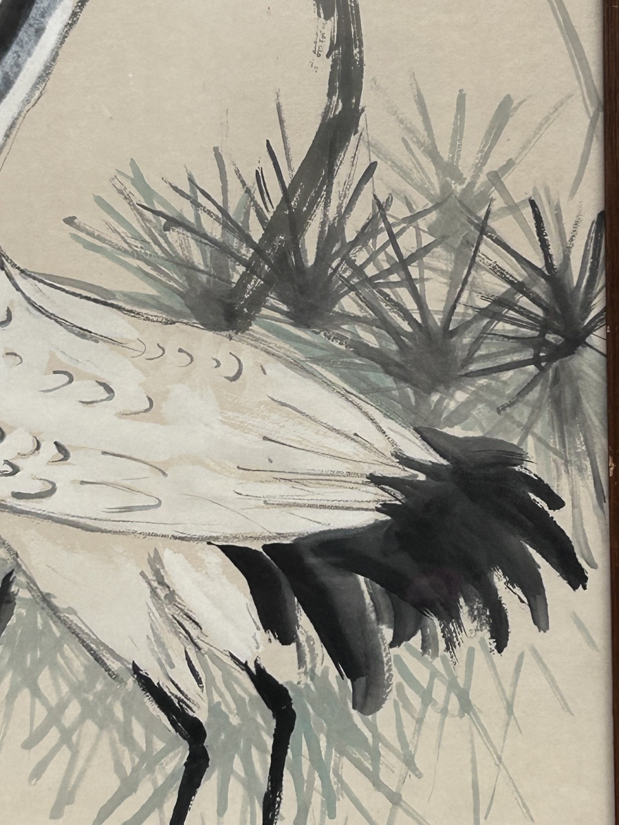 Aquarelle chinoise 19e siècle, cigogne-photo-4