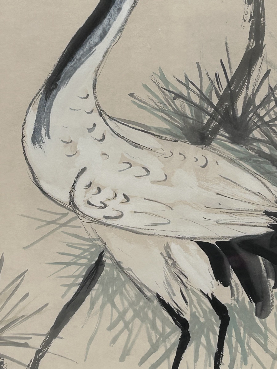 Aquarelle chinoise 19e siècle, cigogne-photo-5