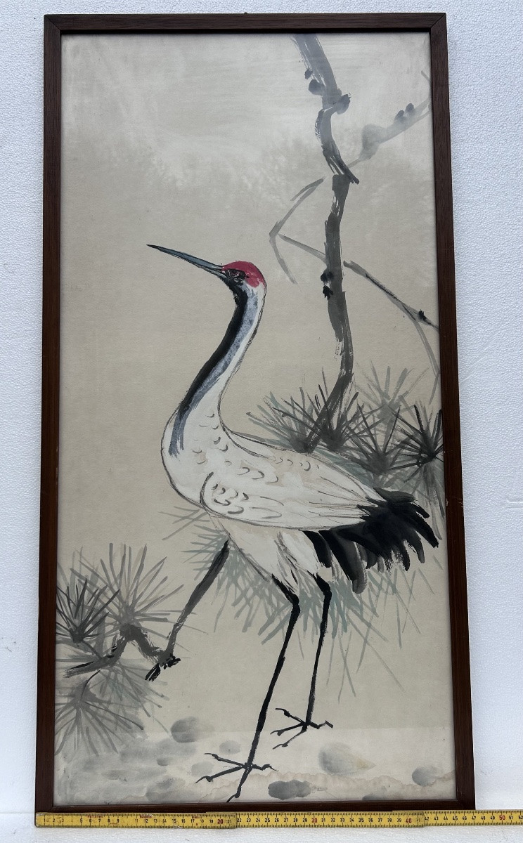 Aquarelle chinoise 19e siècle, cigogne-photo-6