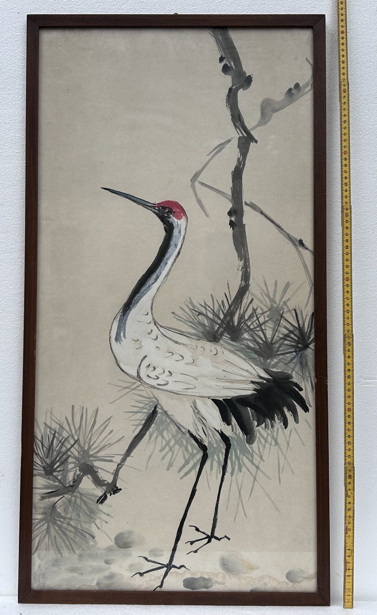 Aquarelle chinoise 19e siècle, cigogne-photo-7