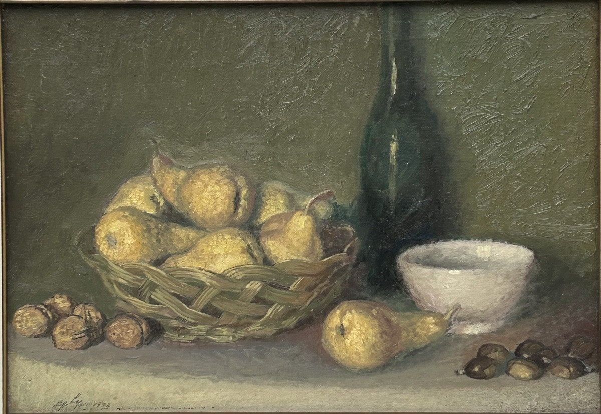 Nature morte huile sur toile, signature illisible -photo-2