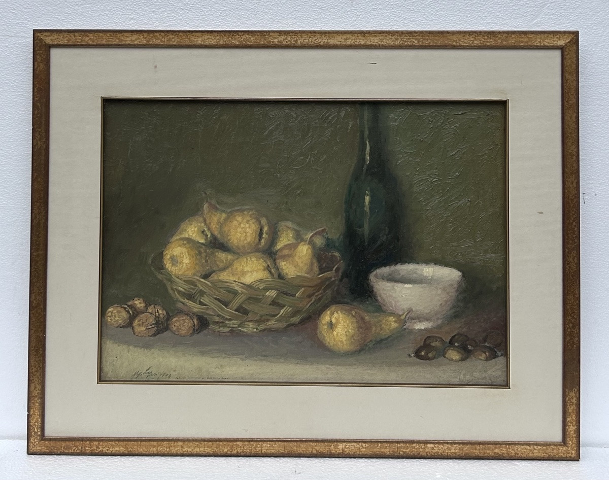 Nature morte huile sur toile, signature illisible -photo-3
