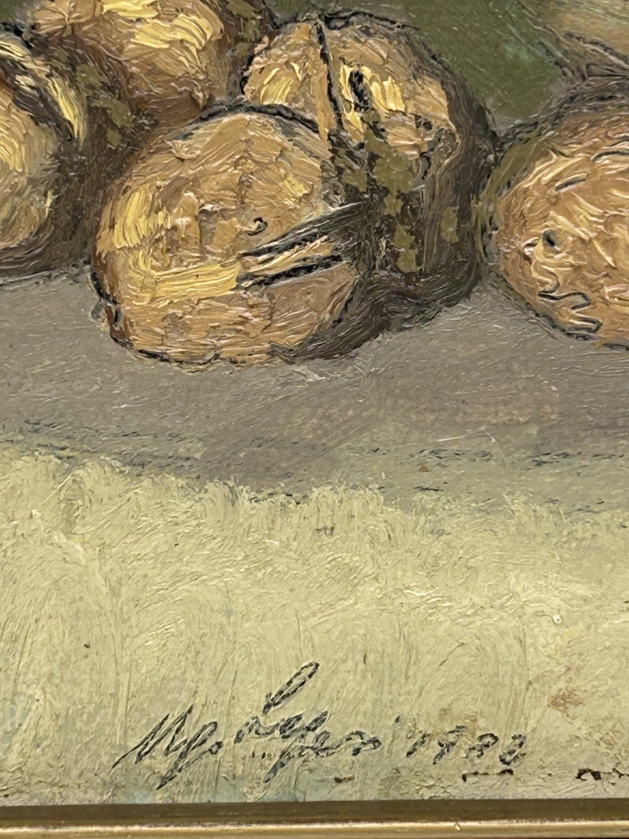Nature morte huile sur toile, signature illisible -photo-4