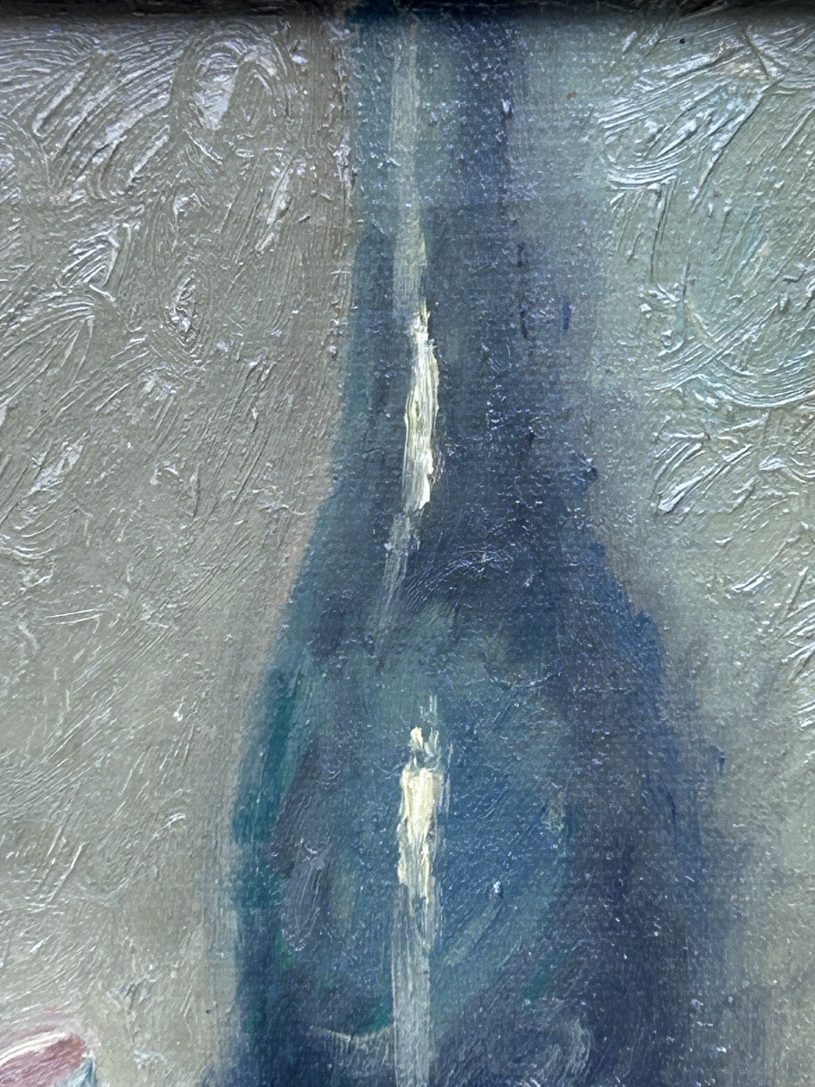 Nature morte huile sur toile, signature illisible -photo-1