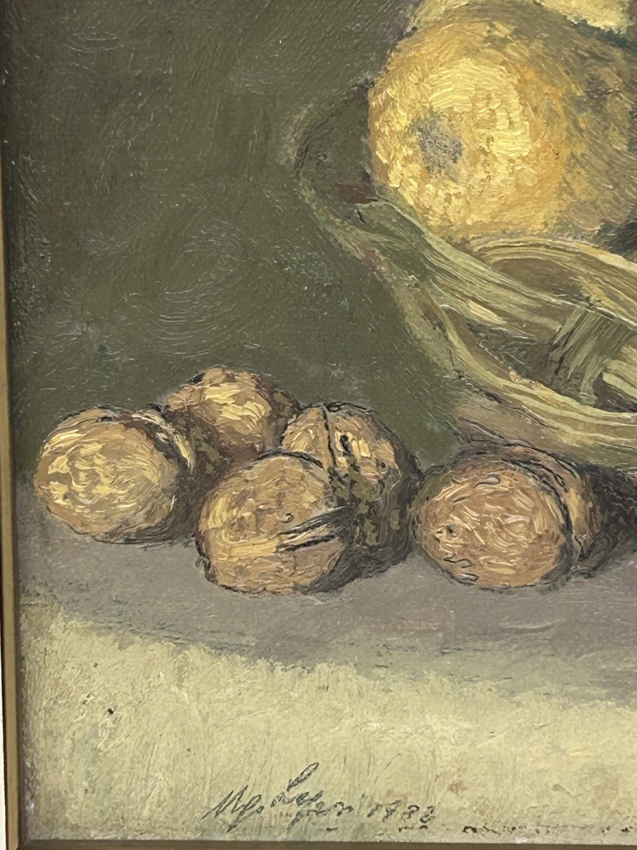 Nature morte huile sur toile, signature illisible -photo-2