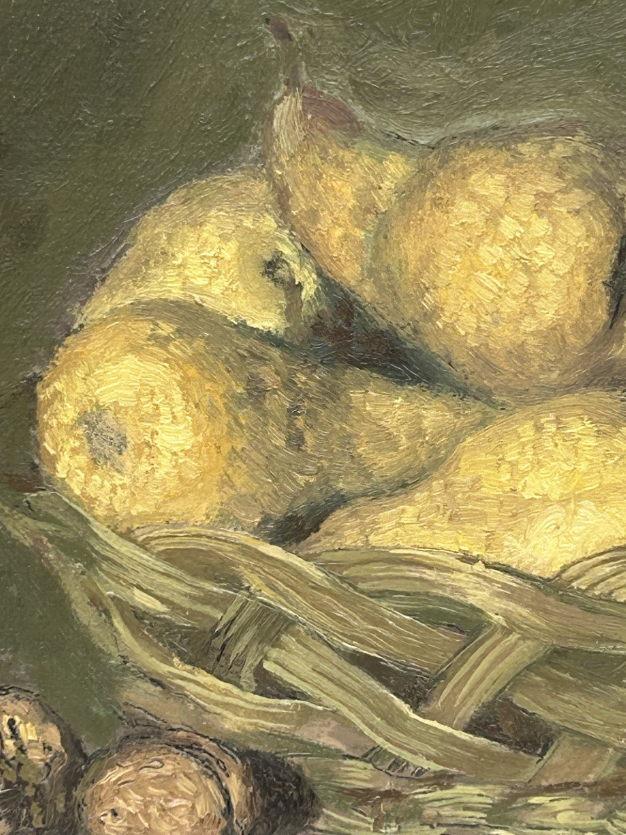 Nature morte huile sur toile, signature illisible -photo-3