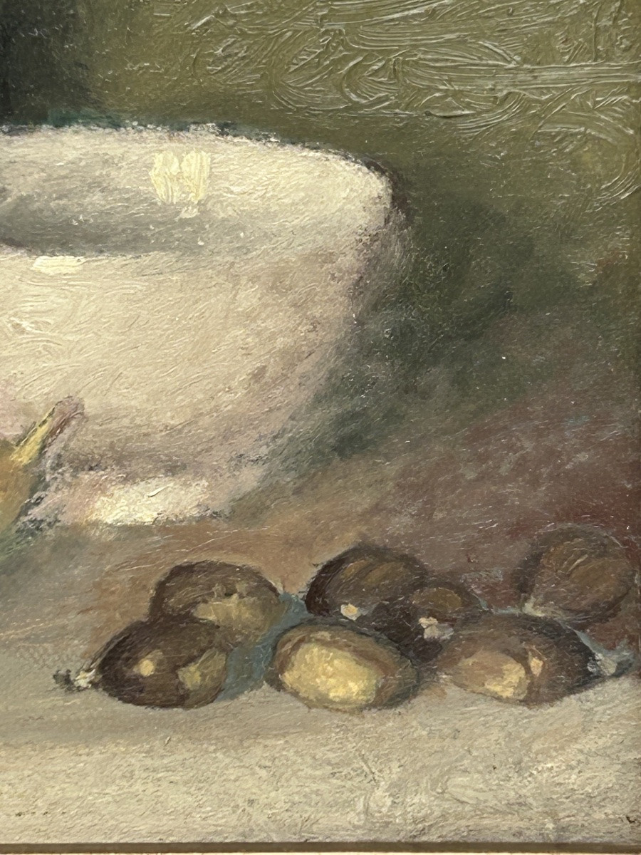 Nature morte huile sur toile, signature illisible -photo-5