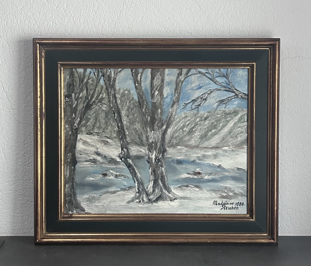 M. Steichen, huile sur toile paysage forêt en hiver -photo-2