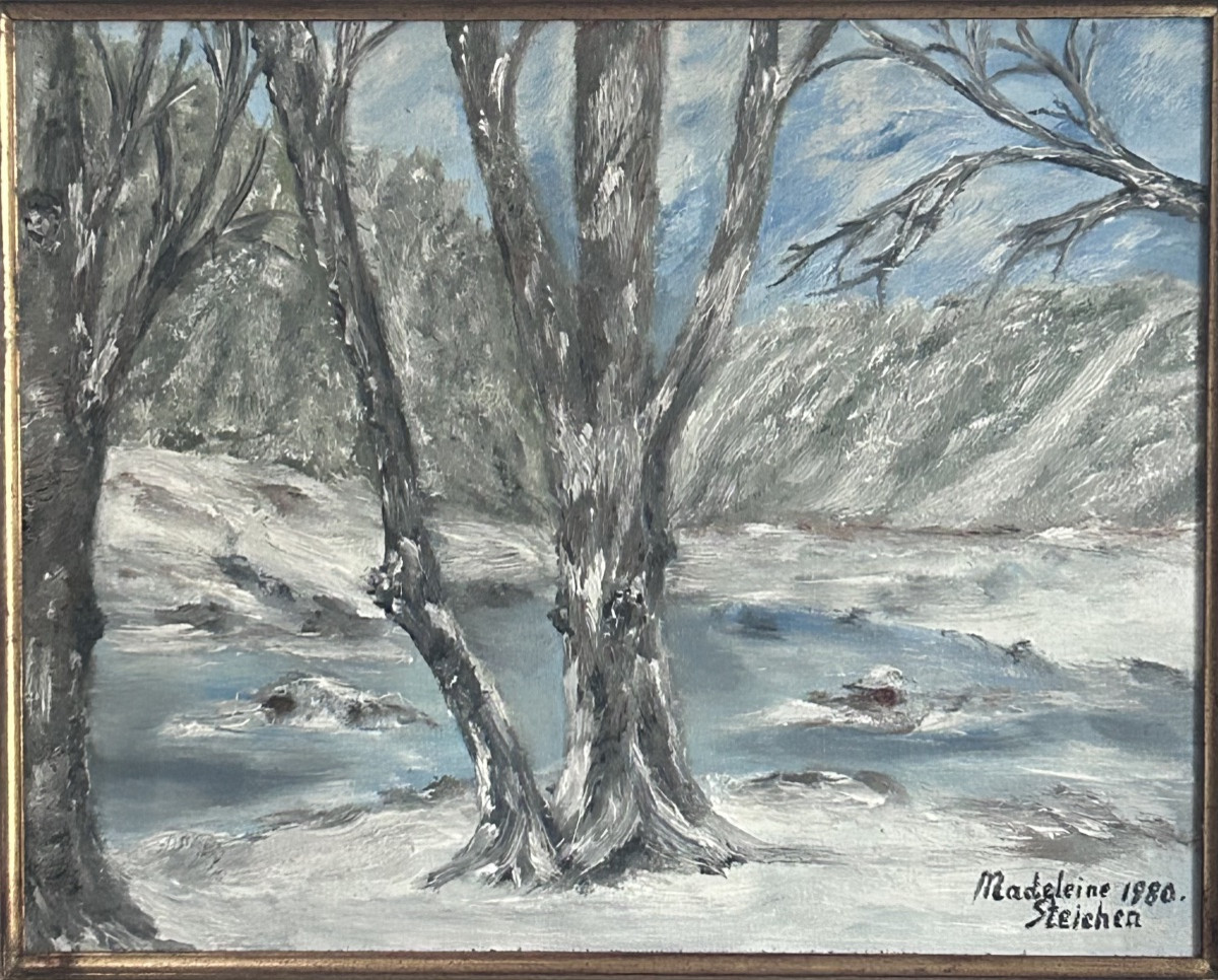 M. Steichen, huile sur toile paysage forêt en hiver -photo-3