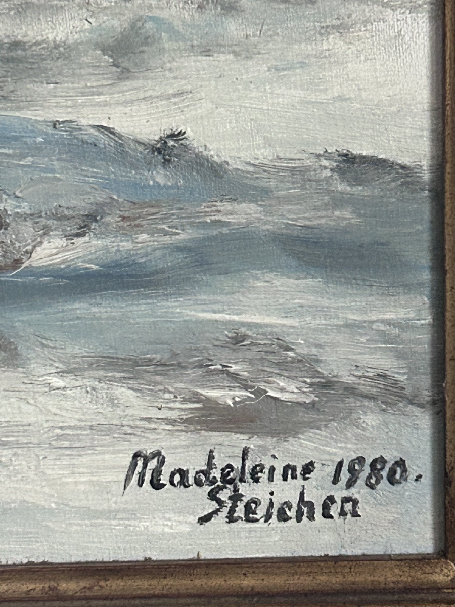 M. Steichen, huile sur toile paysage forêt en hiver -photo-4