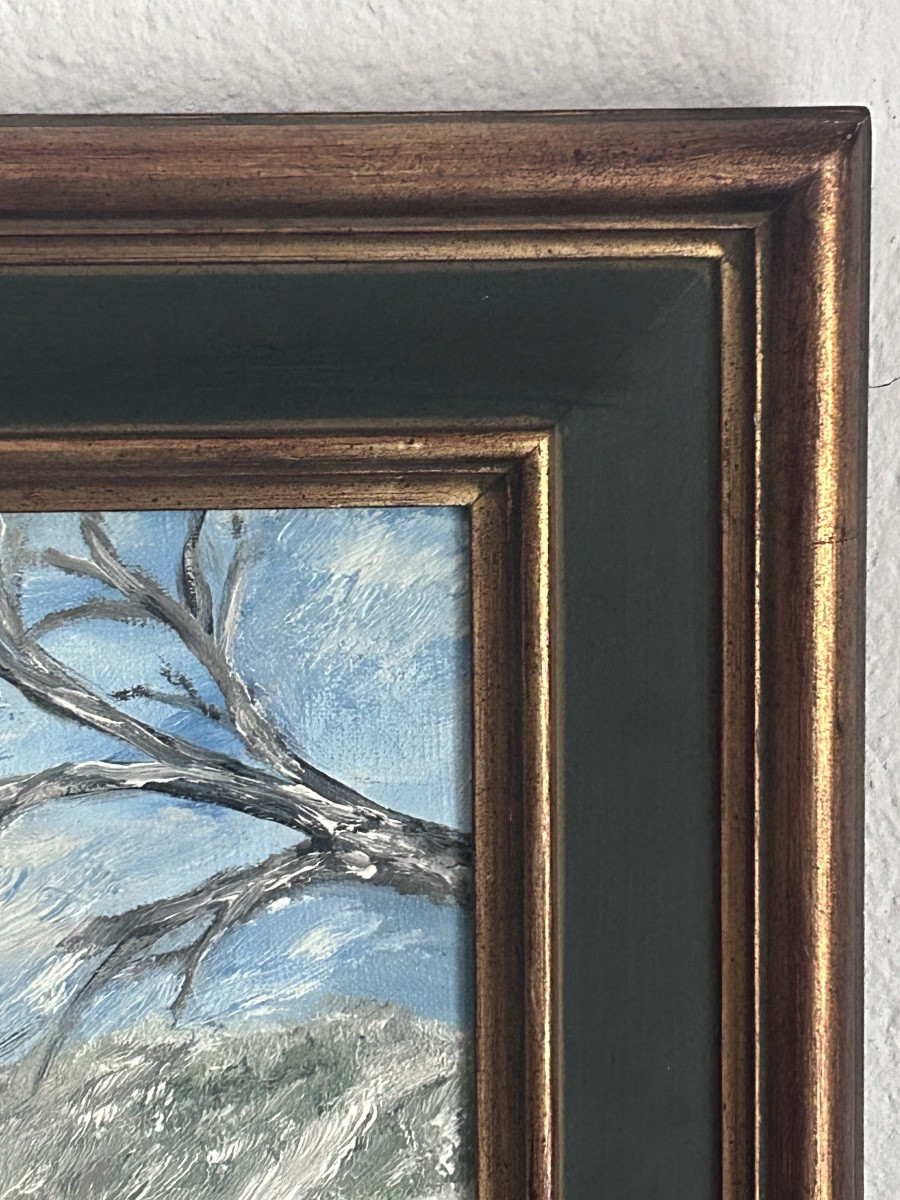 M. Steichen, huile sur toile paysage forêt en hiver -photo-1