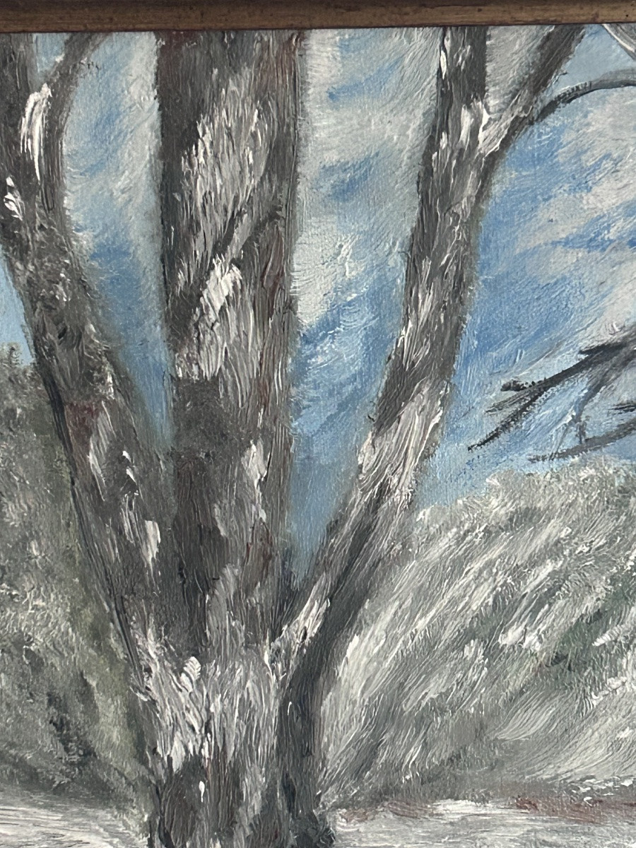 M. Steichen, huile sur toile paysage forêt en hiver -photo-3