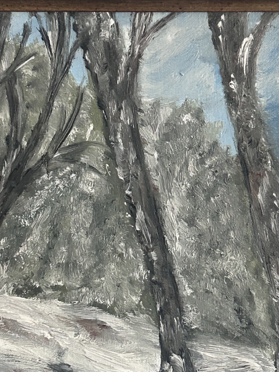 M. Steichen, huile sur toile paysage forêt en hiver -photo-4