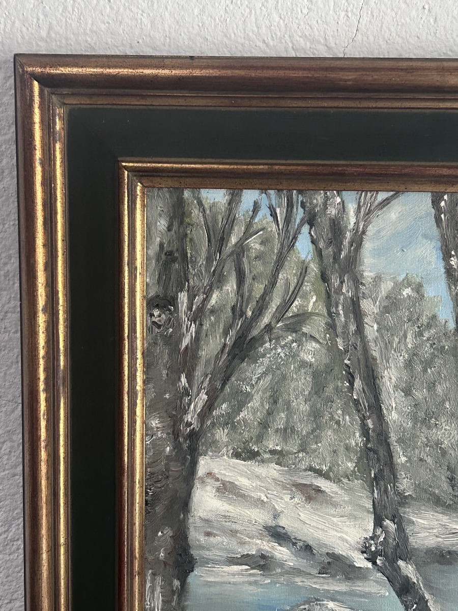 M. Steichen, huile sur toile paysage forêt en hiver -photo-5