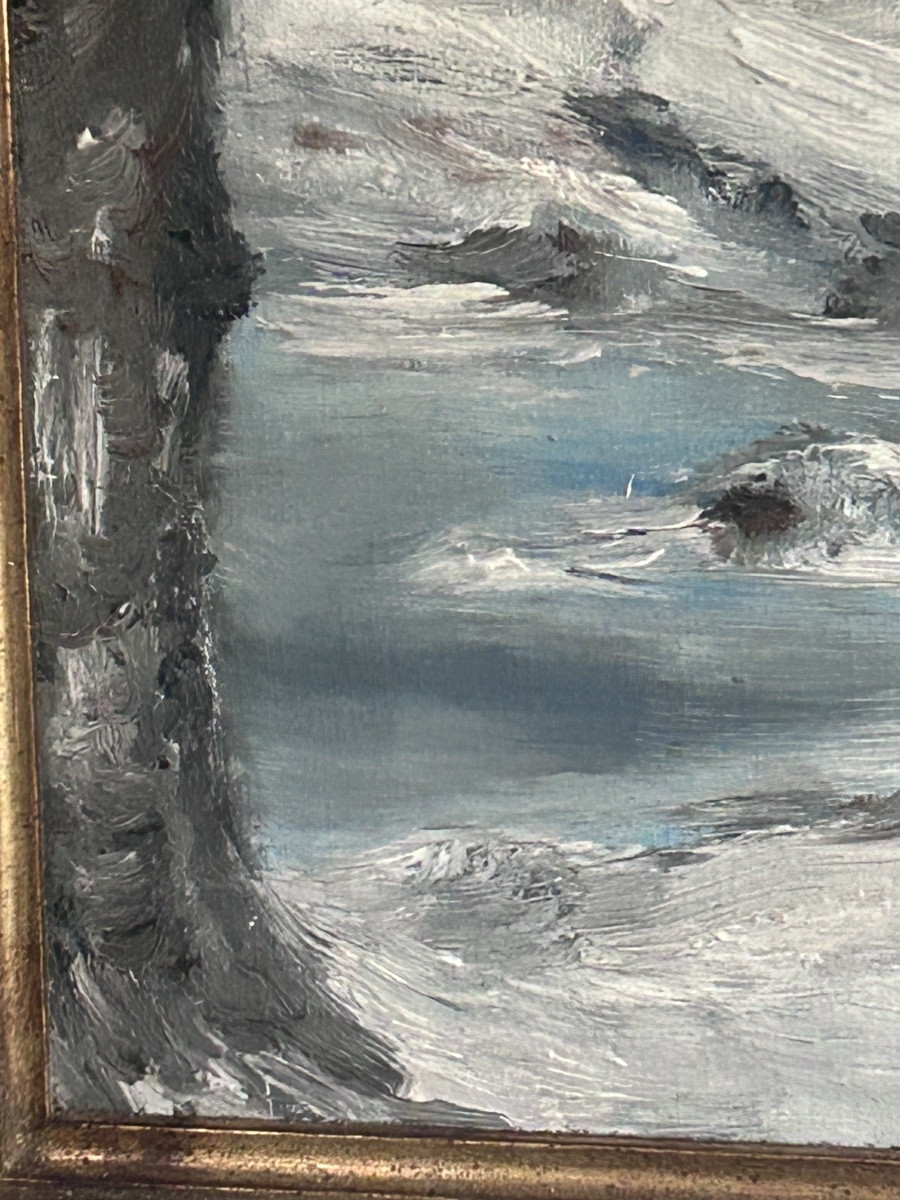 M. Steichen, huile sur toile paysage forêt en hiver -photo-8