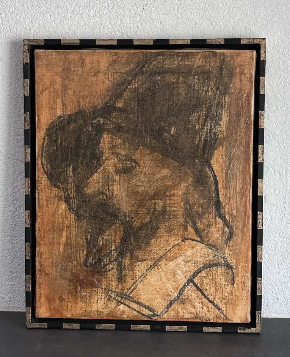 R. Schauls, artiste luxembourgeois portrait technique mixte sur toile -photo-2