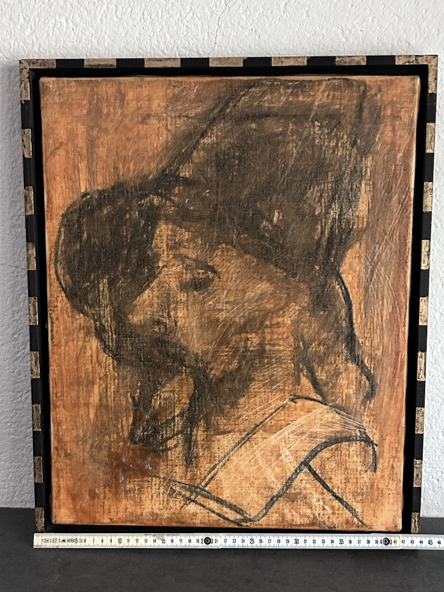 R. Schauls, artiste luxembourgeois portrait technique mixte sur toile -photo-7