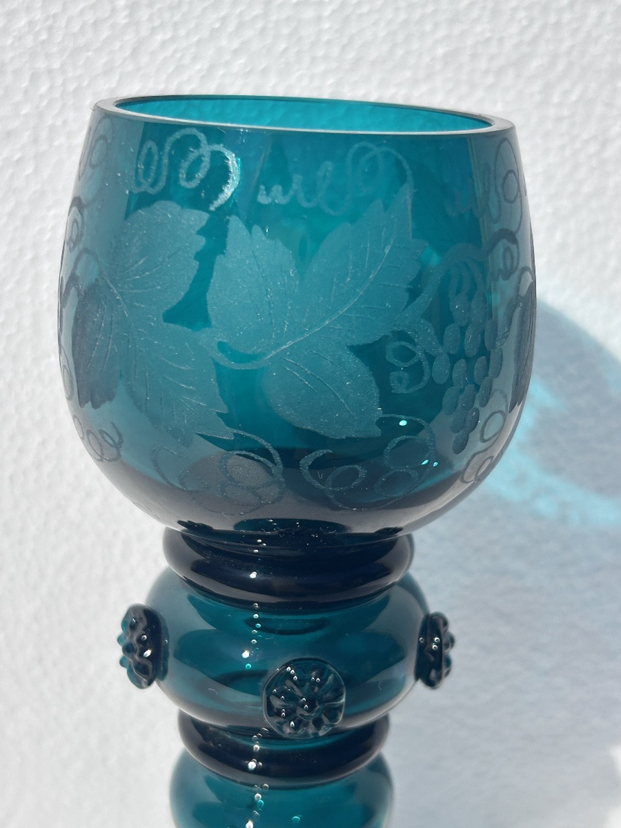 Set Of 9 Bohemian Stemmed Glasses In Green/blue -photo-6