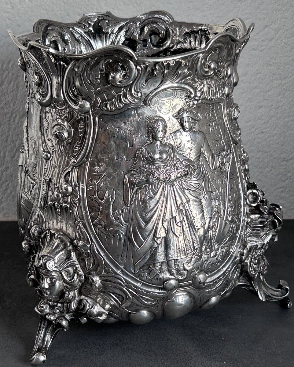 Finely Decorated Solid Silver Champagne Bucket -photo-2