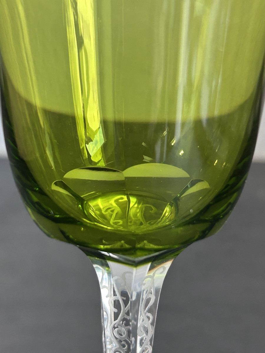 Lalique, 12 Roemer Glasses, Trèves Model, In Engraved And Colored Crystal -photo-2