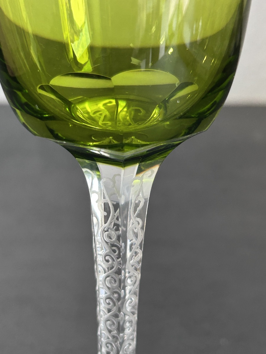 Lalique, 12 Roemer Glasses, Trèves Model, In Engraved And Colored Crystal -photo-3