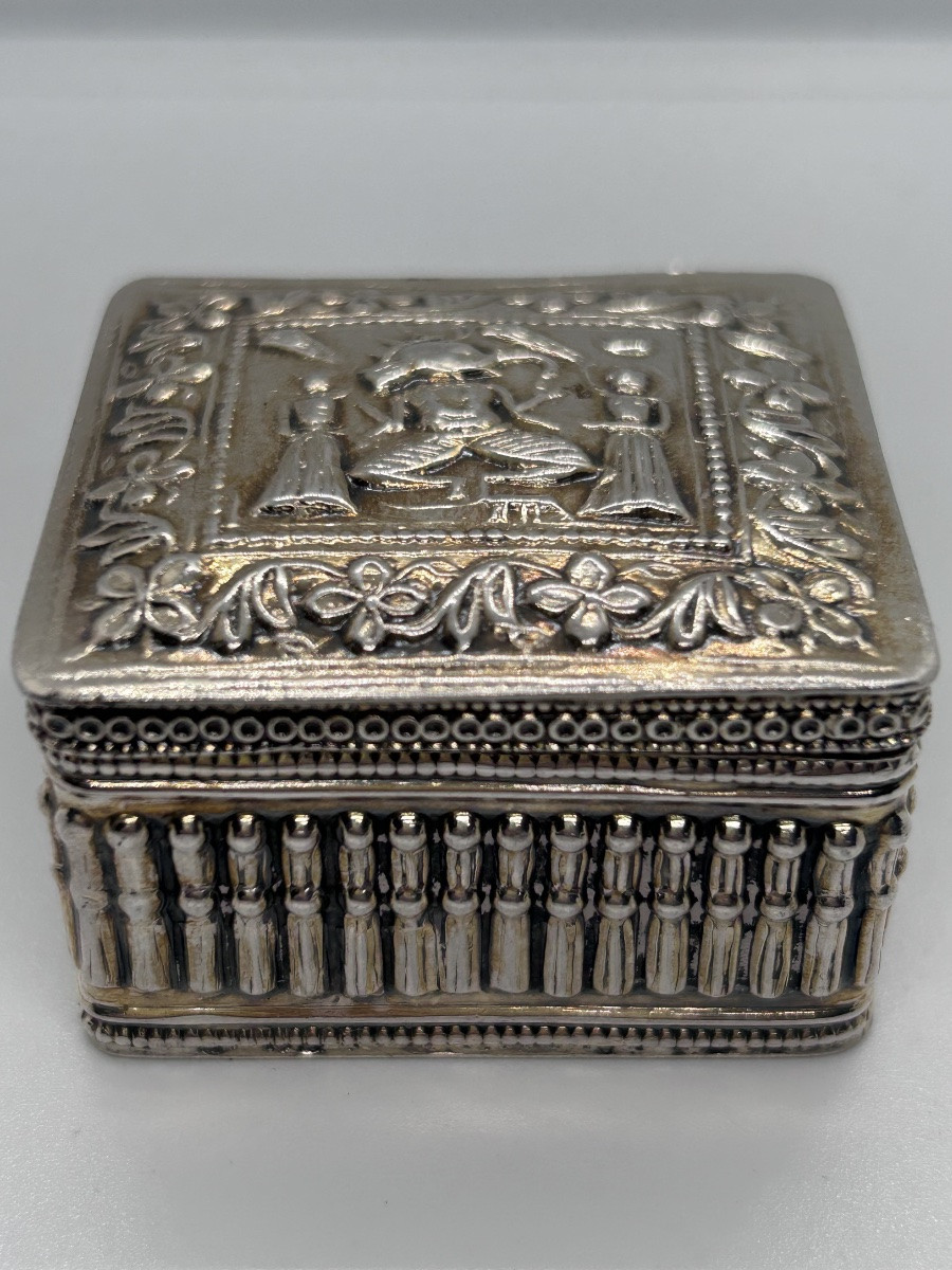 Tabatière en argent massif décor asiatique -photo-3