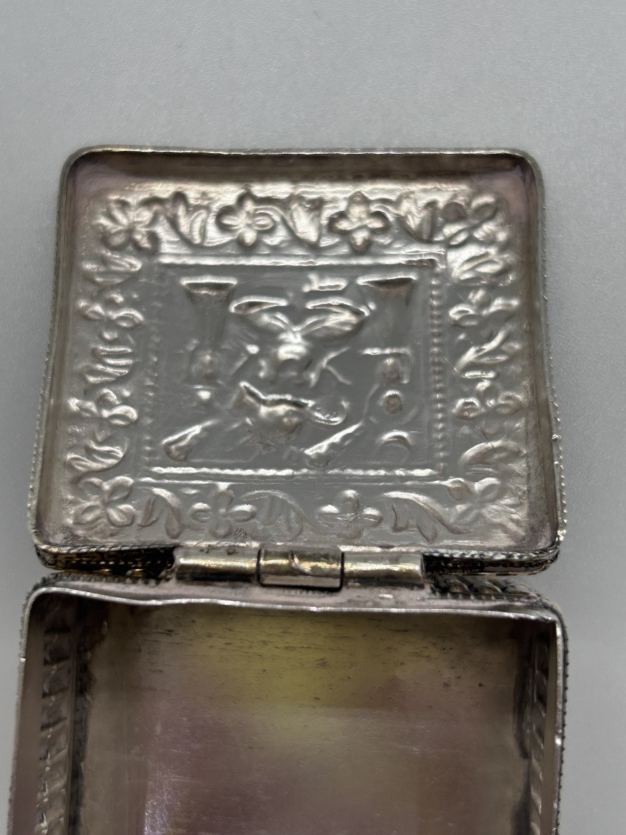 Tabatière en argent massif décor asiatique -photo-1