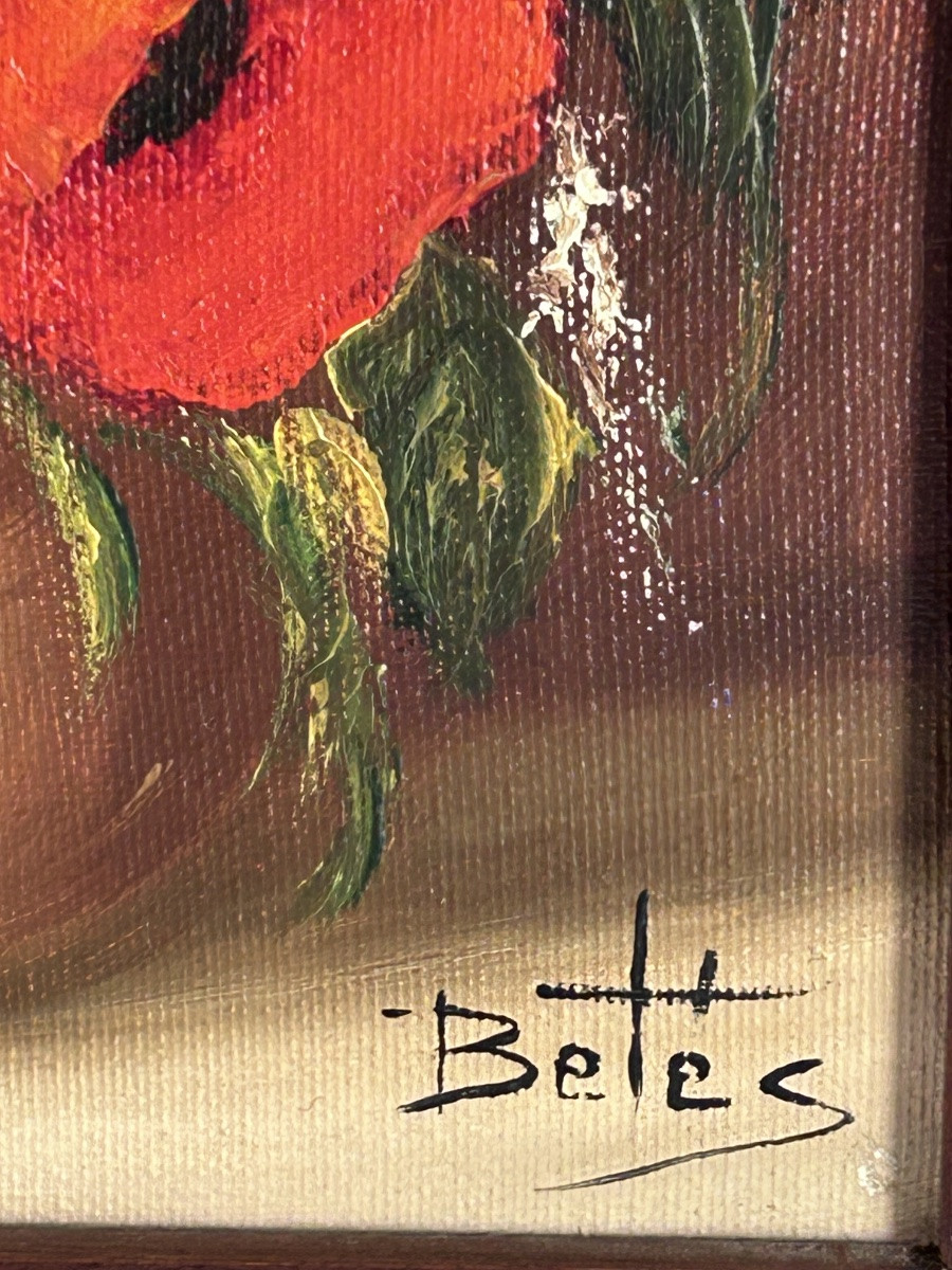 Betés, Pair Of Oil Paintings On Canvas, Bouquets Of Flowers -photo-4