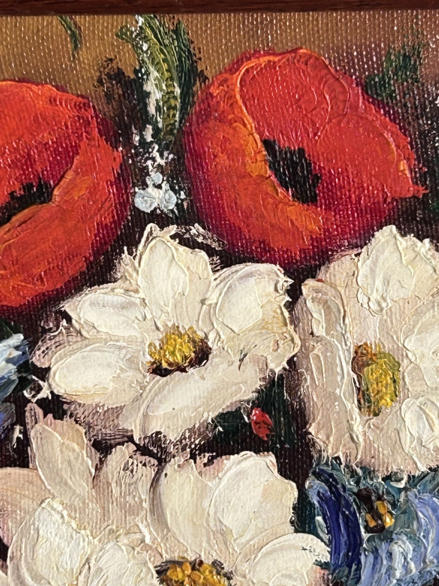 Betés, Pair Of Oil Paintings On Canvas, Bouquets Of Flowers -photo-1