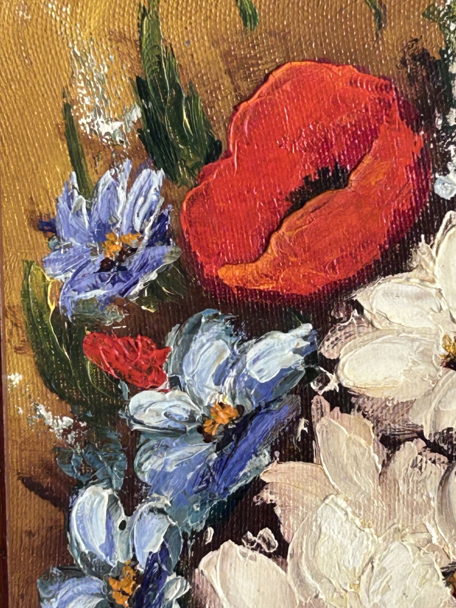Betés, Pair Of Oil Paintings On Canvas, Bouquets Of Flowers -photo-2