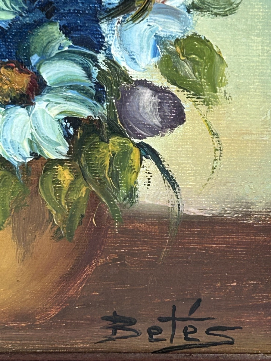 Betés, Pair Of Oil Paintings On Canvas, Bouquets Of Flowers -photo-5