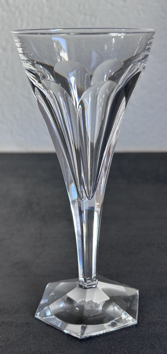 Val Saint Lambert, 12 Art Deco Crystal White Wine Glasses -photo-3