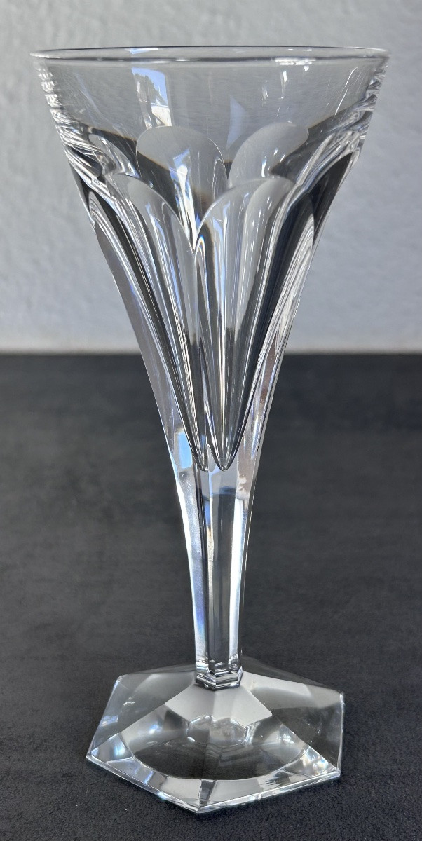 Val Saint Lambert, 12 Art Deco Crystal White Wine Glasses -photo-4