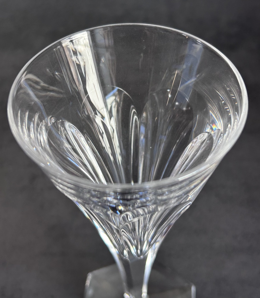 Val Saint Lambert, 12 Art Deco Crystal White Wine Glasses -photo-2