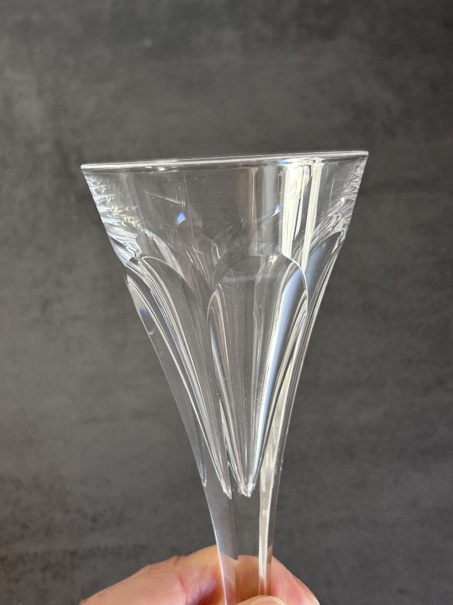Val Saint Lambert, 12 Art Deco Crystal White Wine Glasses -photo-3