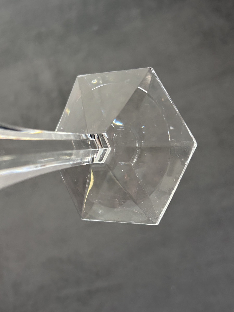 Val Saint Lambert, 12 Art Deco Crystal White Wine Glasses -photo-4