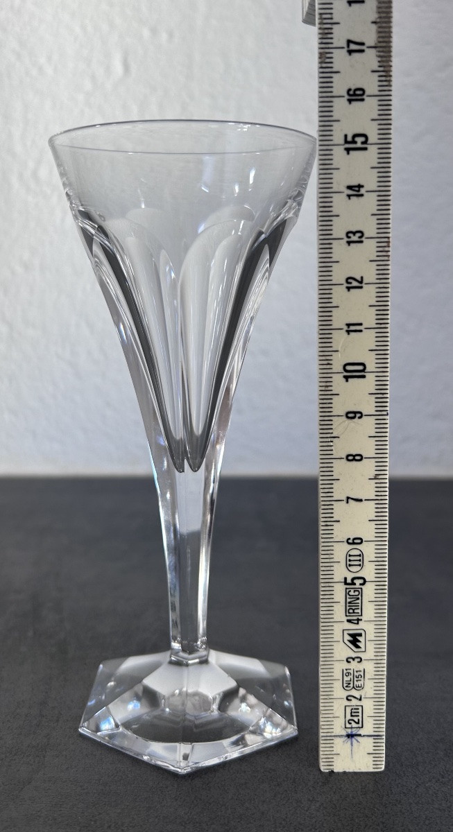 Val Saint Lambert, 12 Art Deco Crystal White Wine Glasses -photo-6