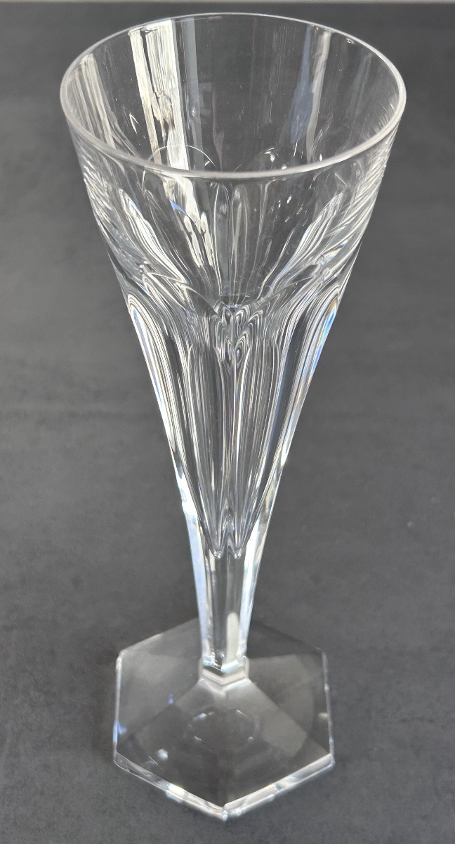 Val Saint Lambert, 12 Art Deco Crystal Champagne Flutes-photo-3