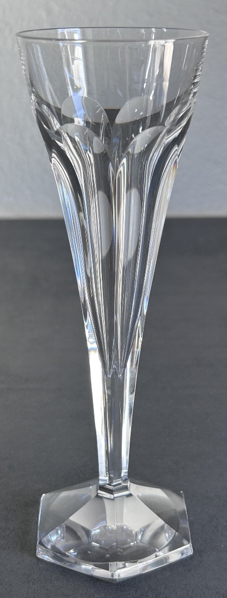Val Saint Lambert, 12 Art Deco Crystal Champagne Flutes-photo-1