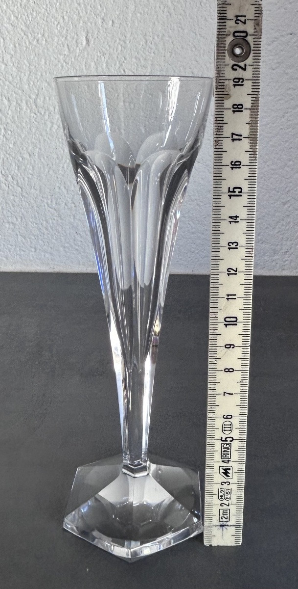 Val Saint Lambert, 12 Art Deco Crystal Champagne Flutes-photo-5